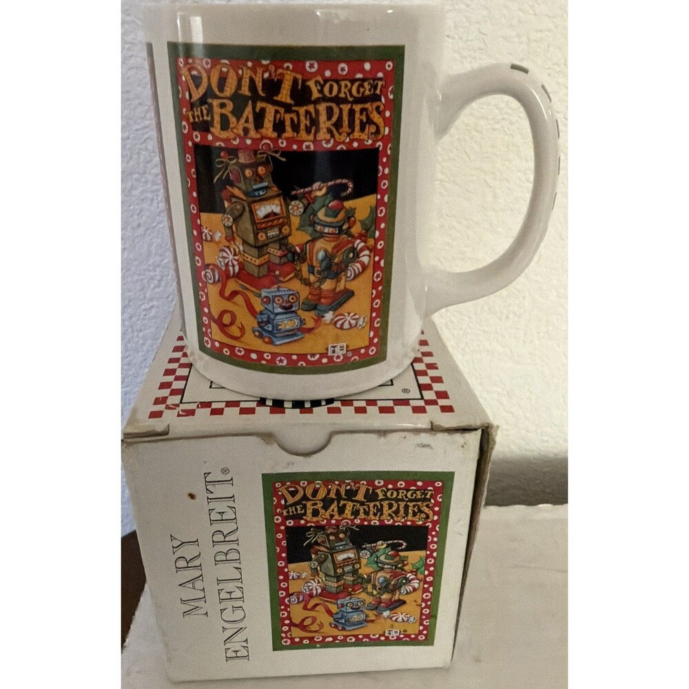 Mary Engelbreit Boxed Christmas mug "Don't Forget The Batteries"
